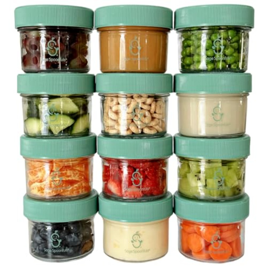 Baby Food Containers Glass - Sage Spoonfuls -12 Pack 4 oz