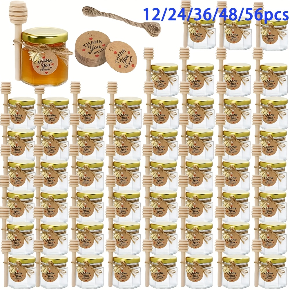 Baby Food Containers Glass - 1.5oz, Hexagonal Mini Glass Honey Jars